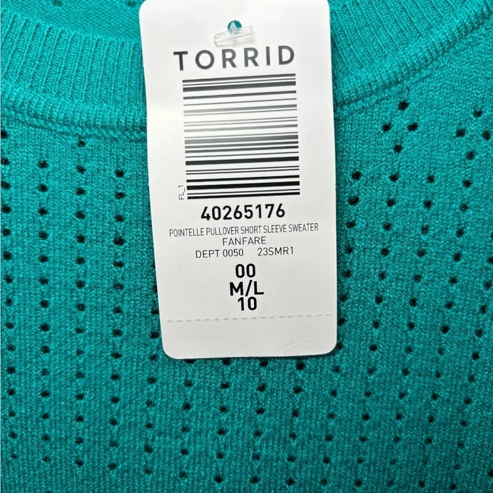 Torrid Pointelle NWT 00 M/L 10 Pullover Short‎ Sleeve Sweater Fanfare Blue Teal - Picture 8 of 10
